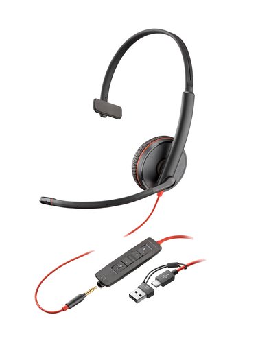 Poly Blackwire 3215 Monaural UC USB-C/A +3.5mm Headset Bulk 8X227A6