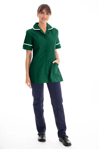 Work in Style Female Nursing Tunic Bottle Green with White Trim 34 Inch DVDTR/BOT/WHT/34