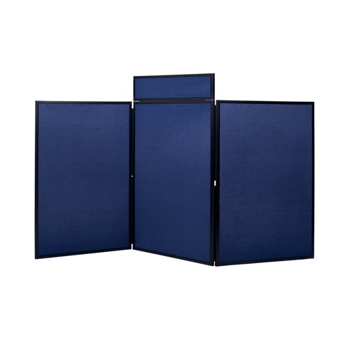 Bi-Office Showboard 3 Panel+Header Boards Blue Nylon 180x90cm DSP33263