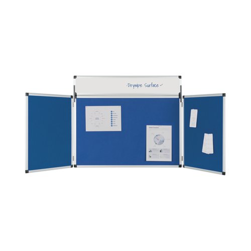 Bi-Office Showboard 3 Panel+Header Blue Nylon 90x60cm DSP350111