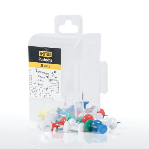 Bi-Office Push Pins Assorted Colours (Pack of 25) PI0523