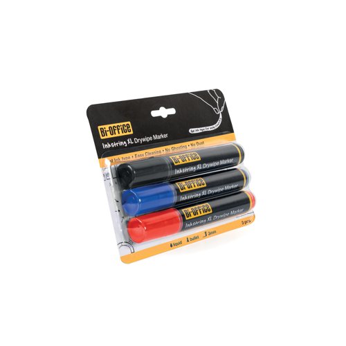 Bi-Office Inkstring XL Drywipe Marker Assorted Colours (Pack of 3) PE4004 Drywipe Markers BQ29989