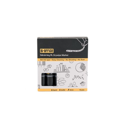 Bi-Office Inkstring XL Drywipe Marker Black (Pack of 12) PE4201