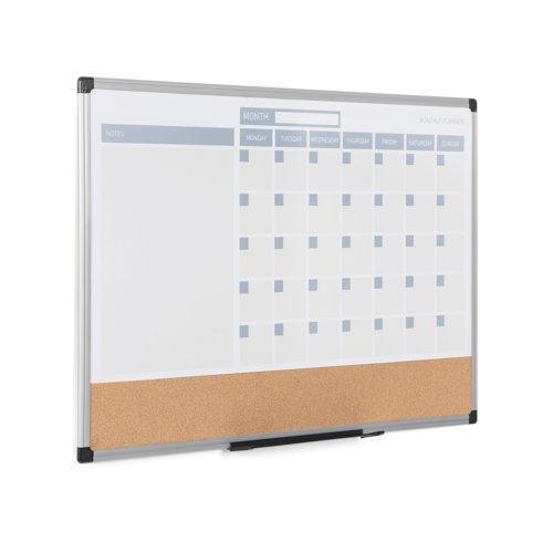 Bi-Office Maya 3-In-1 Magnetic Month Planner Lacquered Steel/Cork 90x60cm MB0707186P
