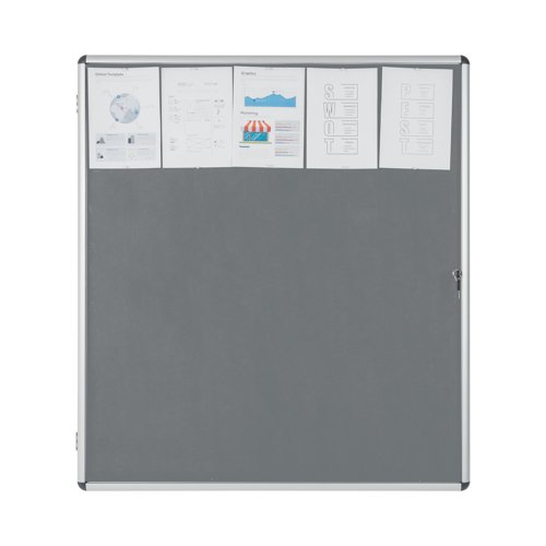 Bi-Office Enclore Display Case Grey Felt Acrylic Aluminium Frame 20xA4 VT740103150 | Bi-Silque