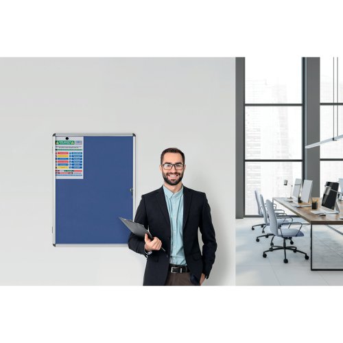 Bi-Office Enclore Felt Indoor Lockable Glazed Case 1230x1830x35mm Blue VT770107150 BQ52777