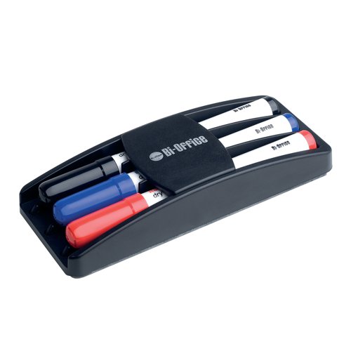 Bi-Office Magnetic Pen Holder with Eraser and 3 Drywipe Markers AA0106