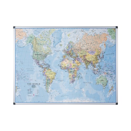 Bi-Office Maya Magnetic World Map Board 120x90cm MAP0100802