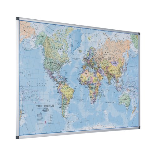 Bi-Office Maya Magnetic World Map Board 120x90cm MAP0100802