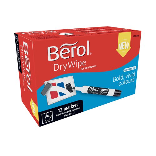 Berol Drywipe Marker Bullet Tip Black (12 Pack) 1984866