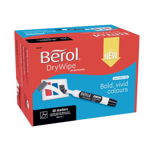 Berol Drywipe Marker Chisel Tip Black (48 Pack) 1984887 | Newell Brands