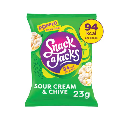 Snack a Jacks Sour Cream and Chive Rice Cakes Crisps. Recommended for stocking in the workplace, education and healthcare.