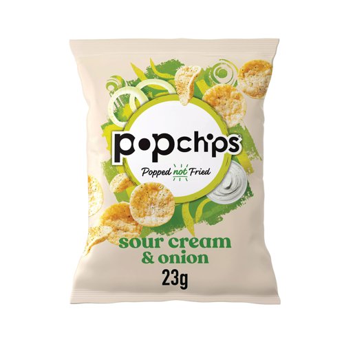 Sour Cream and Onion Flavour Popped Potato Snacks. This is a no fry zone. Boiling in oil used to be something you did to your enemies. But crisp makers do it to potatoes. We pop not fry for a tasty little light & crunchy number. Because better for you doesn't have to be boring. So grab a handful and live life to the full. Because life is what you make of it, so why not make it pop?