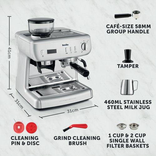 Breville Barista Max+ Bean To Cup Coffee Machine Silver VCF153 Kitchen Appliances BRV71345