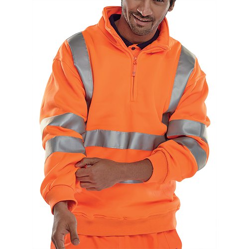 Beeswift Quarter Zipped Hi Vis Sweatshirt Orange S BSZSSENORS