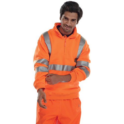 Beeswift Quarter Zipped Hi Vis Sweatshirt Orange S BSZSSENORS | Beeswift