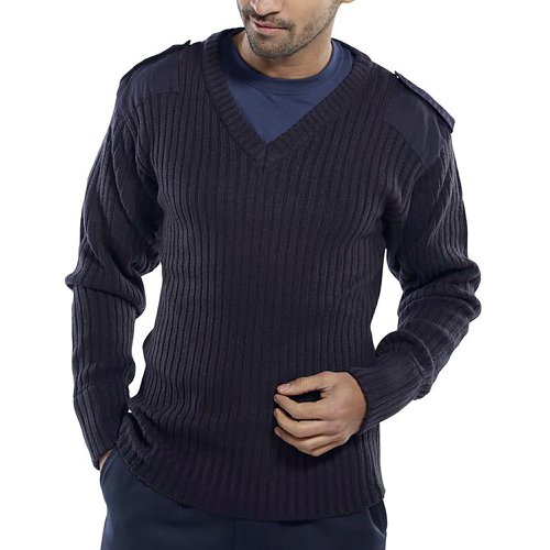 Beeswift Acrylic Mod V-Neck Sweater Navy Blue 2XL