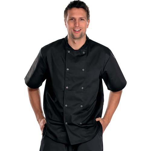 Beeswift Chefs Short Sleeve Jacket with Stud Fastening Black M