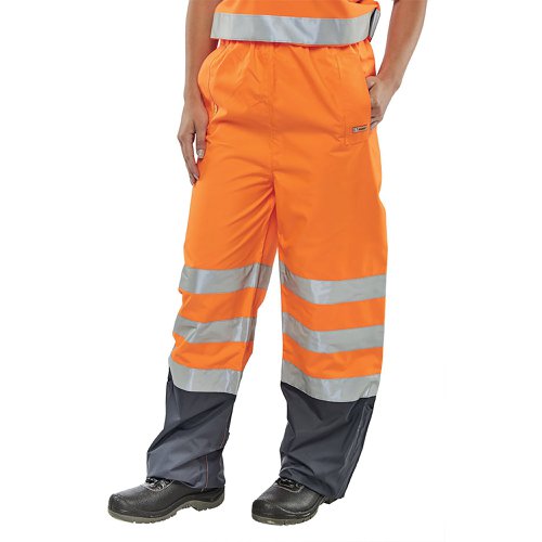 Beeswift Belfry Hi Vis Trousers Orange/Navy Blue L BETORNL