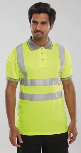 Beeswift High Visibility Short Sleeve Polo Shirt Saturn Yellow L BPKSENSYL