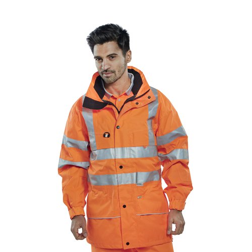 Beeswift Carnoustie High Visibility Jacket with Detachable Hood Orange Large