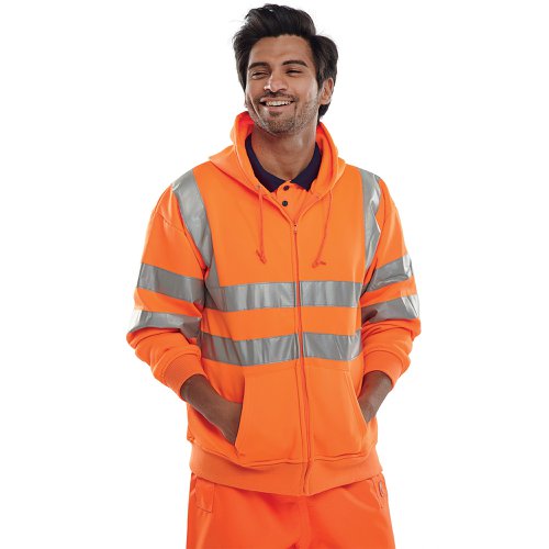 Beeswift Zip Up Hooded High Visibility Sweatshirt Orange M BSHSSENORM | Beeswift