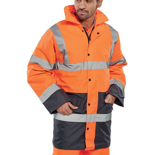 Beeswift Two Tone High Visibility Traffic Jacket Orange/Navy Blue L