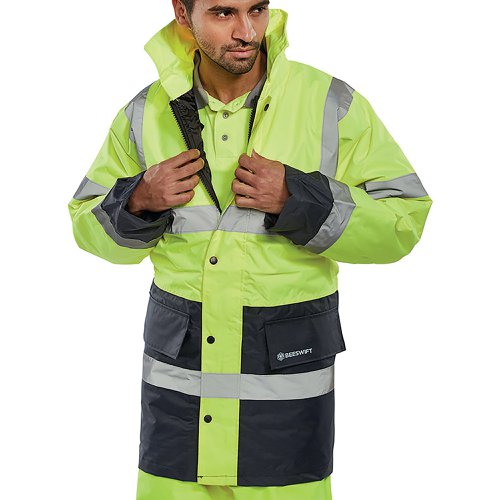 Beeswift Two Tone High Visibility Traffic Jacket Saturn Yellow/Navy Blue L TJSTTENGSYNL