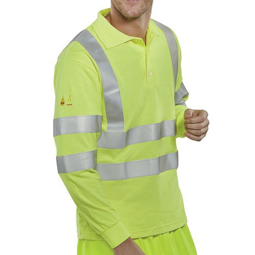 Beeswift Fire Retardant High Visibility Anti-Static Long Sleeve Polo Shirt Saturn Yellow 3XL