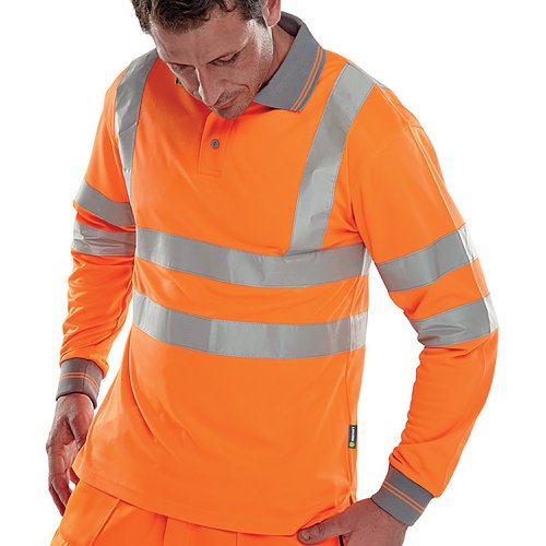 Beeswift Hi Vis Long Sleeve Polo Shirt Orange Large BPKSLSENORL