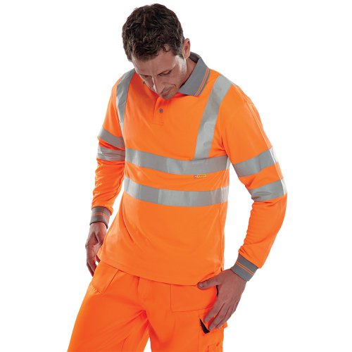 Beeswift Hi Vis Long Sleeve Polo Shirt Orange Large BPKSLSENORL | Beeswift