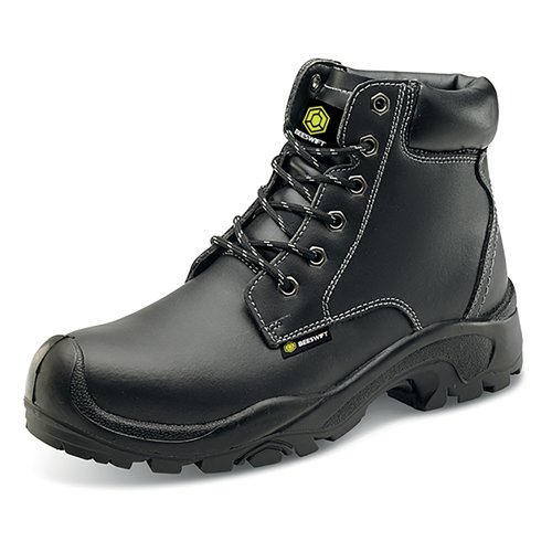 Beeswift 6 Eyelet PU Rubber S3 Steel Top Cap Safety Boots 1Pr Black 7 CF60BL07