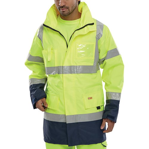 Beeswift Two Tone Breathable High Visibility Traffic Jacket Saturn Yellow/Navy Blue 3XL