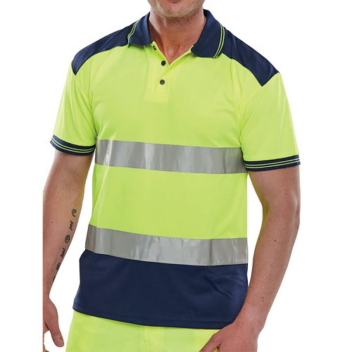 Beeswift PK Two Tone High Visibility Short Sleeve Polo Shirt Saturn Yellow/Navy Blue M CPKSTTENSYM