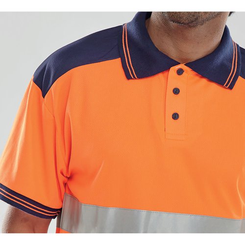 Beeswift PK Two Tone High Visibility Short Sleeve Polo Shirt Orange/Navy Blue M BSW13547