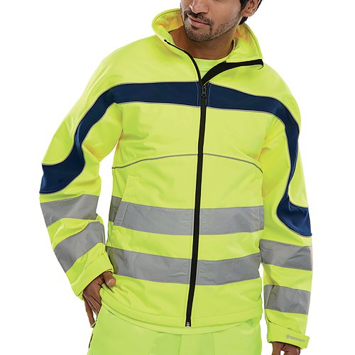 Beeswift Eton High Visibility Soft Shell Jacket Saturn Yellow/Navy Blue L ET40SYL