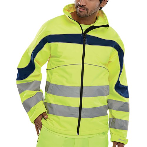 Beeswift Eton High Visibility Soft Shell Jacket Saturn Yellow/Navy Blue XL ET40SYXL