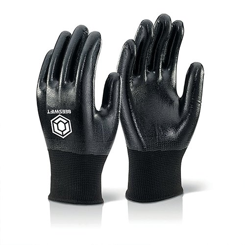 Beeswift Nitrile Fully Coated Polyester Gloves Black L NDGFCBLL