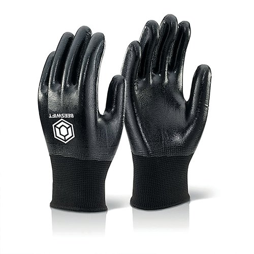 Beeswift Nitrile Fully Coated Polyester Gloves Black M NDGFCBLM