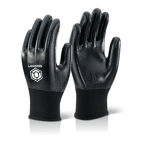 Beeswift Nitrile Fully Coated Polyester Gloves Black XL NDGFCBLXL