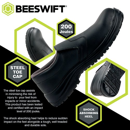 Beeswift Micro-Fibre Steel Toe S2 Slip-On Shoe 1 Pair Black 12