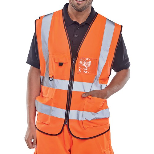 Beeswift Executive High Visibility Waistcoat Orange 4XL WCENGEXECOR4XL | Beeswift