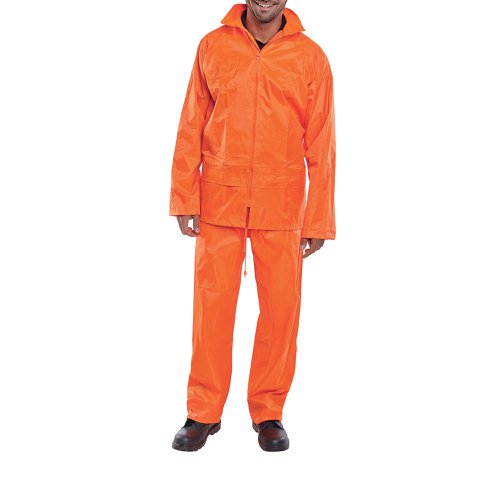 Beeswift Nylon B-Dri Weatherproof Suit Jacket and Trouser Pack Orange 4XL