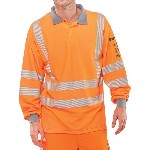 Beeswift Arc Flash Long Sleeve Polo Shirt GO/RT Standards Orange M CARC51ORM BSW22939