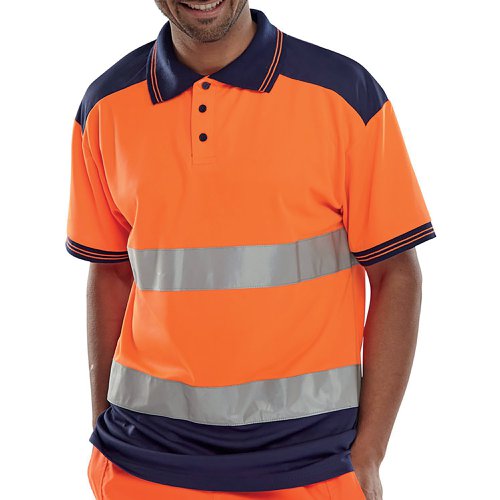 Beeswift PK Two Tone High Visibility Short Sleeve Polo Shirt Orange/Navy Blue XS CPKSTTENORXS