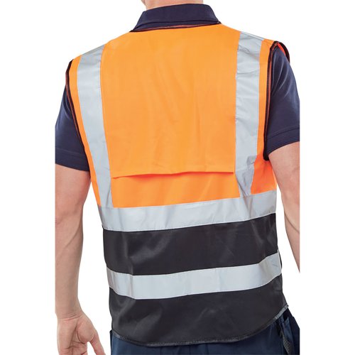 Beeswift High Visibility Two Tone Executive Waistcoat Orange/Black L HVWCTTORBLL | Beeswift