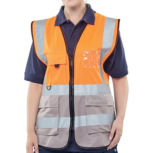 Beeswift High Visibility Two Tone Executive Waistcoat Orange/Grey M HVWCTTORGYM