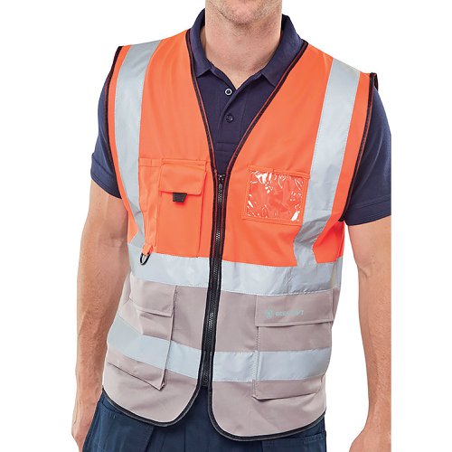 Beeswift High Visibility Two Tone Executive Waistcoat Red/Grey M HVWCTTREGYM | Beeswift