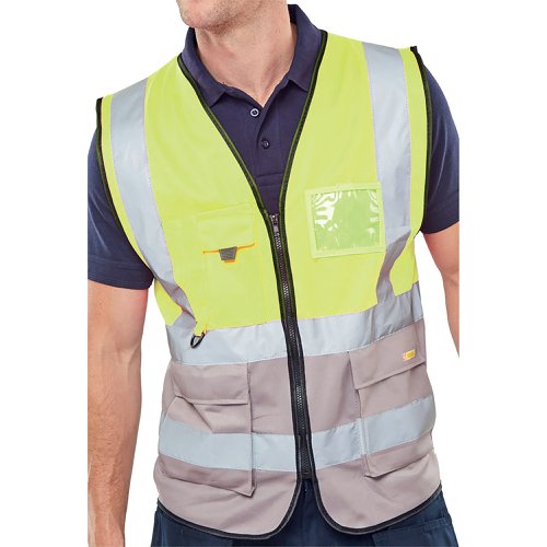 Beeswift High Visibility Two Tone Executive Waistcoat Saturn Yellow/Grey M HVWCTTSYGYM