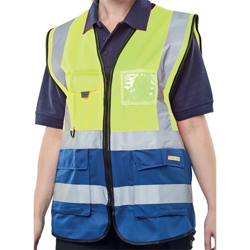 Beeswift High Visibility Two Tone Executive Waistcoat Saturn Yellow/Navy Blue M HVWCTTSYNM